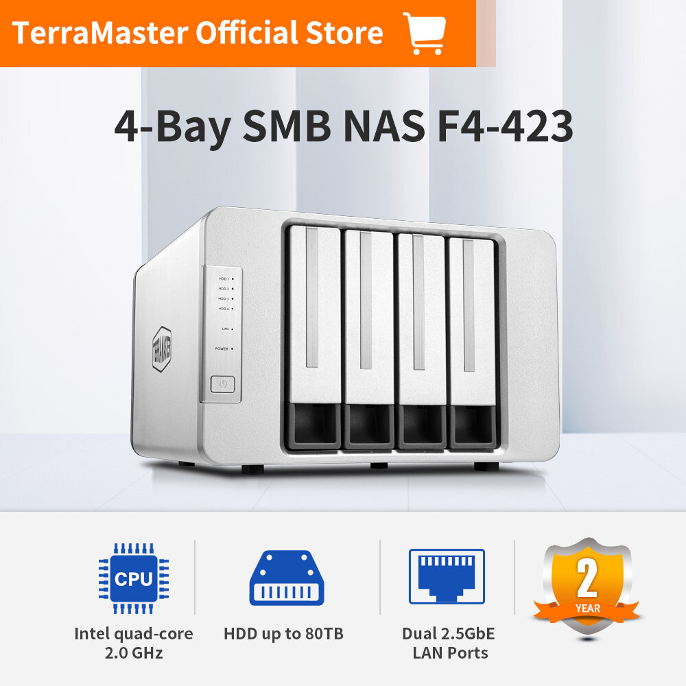 TerraMaster F4-423 4-Bay High Performance NAS for SMB with N5095 Quad-core CPU, 4GB DDR4 Memory, 2.5GbE Port x 2, Network Storage Server (Diskless) ราคา 15,795 บาท*ส่งฟรี