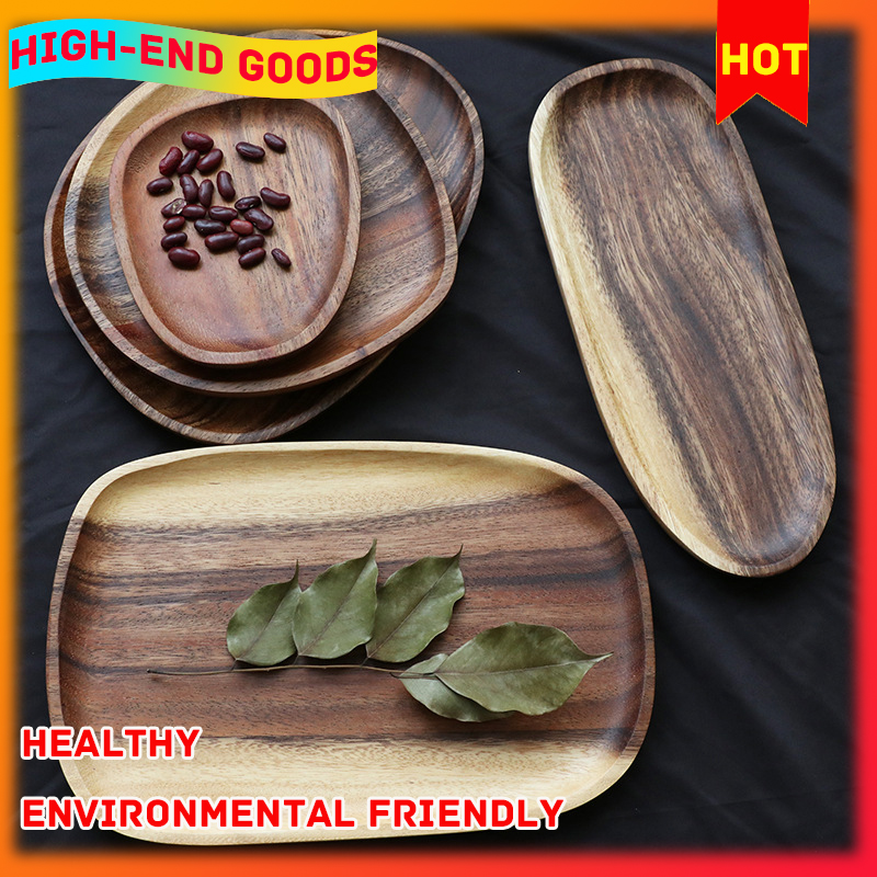 Gambar British Style Acacia Wood Irregular Dinner Plate Wooden Plate Dessert Tray Creative Plate Wooden Cold Dish Plate