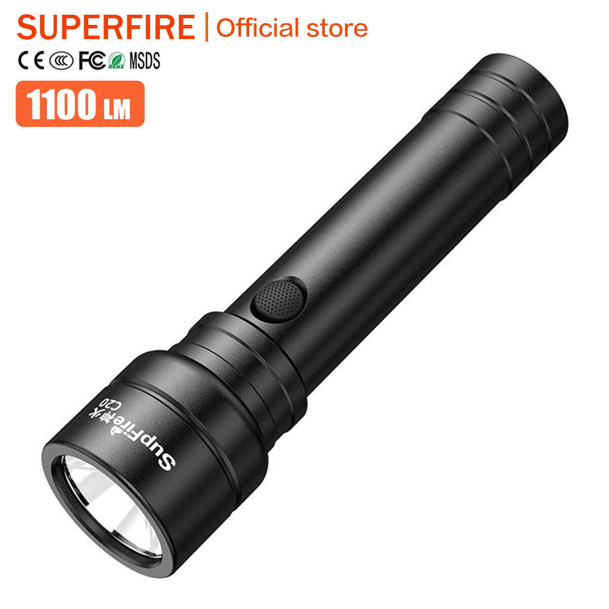 Đèn Pin SUPERFIRE Siêu Sáng C20 Tầm Xa, Dùng Cho Gia Đình, Ngoài Trời, Nhỏ, Cầm Tay, Bền, Có Thể Sạc Lại