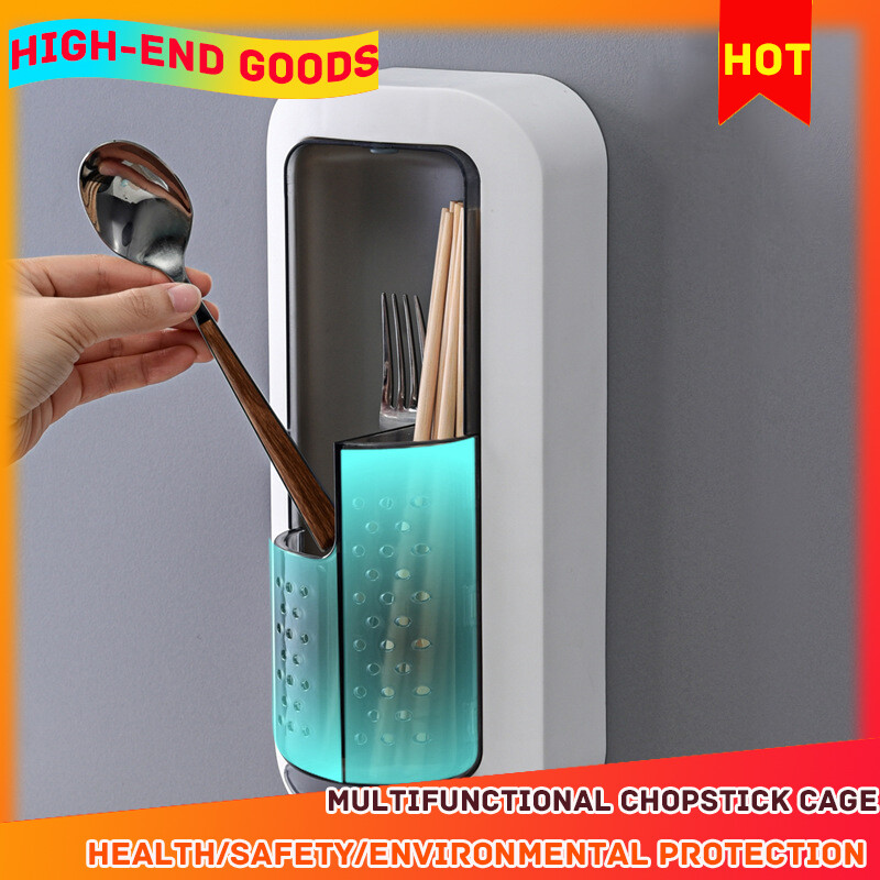 Gambar Chopsticks Cage Free Punch Wall Mounted Draining Chopsticks Holder Storage Box