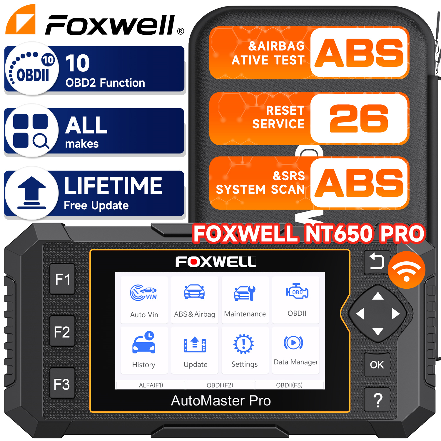 Foxwell NT650 Pro Bidirectional ABS SRS Code Reader Obd2 Scanner Car Diagnostic Tool 26+ Reset Fault Code Clear Turn Off Warning Light Tool Wifi Scanner Lifetime Free Update ราคา 6,740 บาท*ส่งฟรี