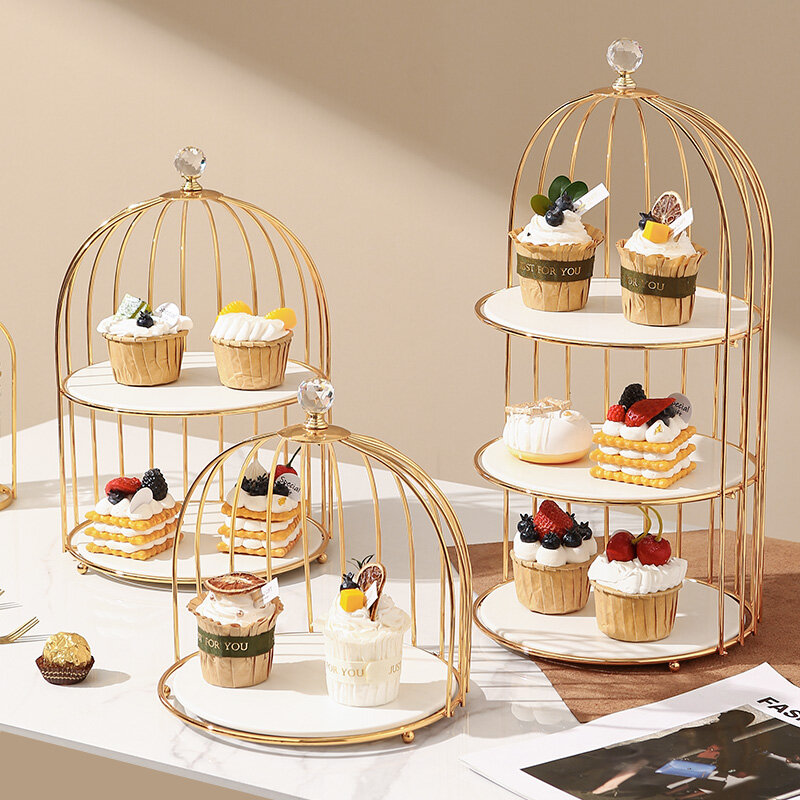 Kệ trưng bày 3 tầng màu vàng giá đỡ bánh cupcake món bánh tráng miệng đồ trang trí sự kiện tiệc cưới tiệc sinh nhật
