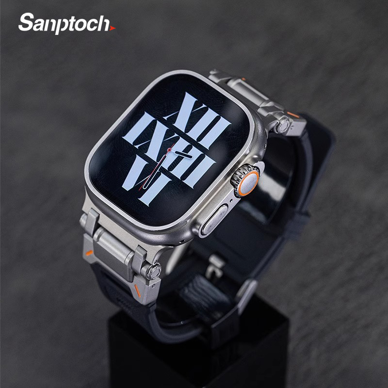 Sanptoch Explorer Sport Strap For Apple Watch Ultra 49mm Series 9 8 7 6 SE 5 4 3 2 1 45mm 44mm 42mm Rugged Silicone Band with Stainless Steel Metal Connector & Buckle ราคา 498 บาท*ส่งฟรี