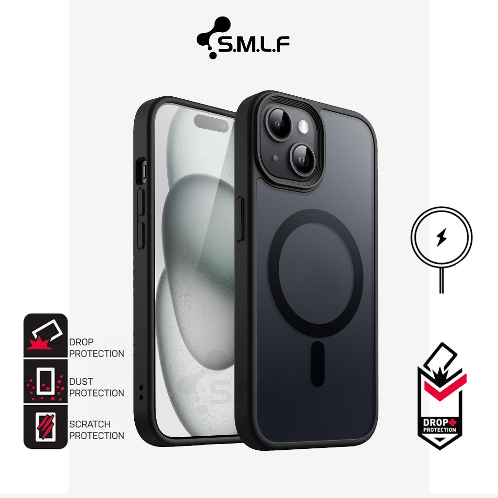 SMLF Magsafe Case For iPhone 16 Pro Max 15 Pro Max 14 Pro Max 13 Pro Max 12 Pro Max 15 Plus 14 Plus Anti-Yellowing Matte Skin Feeling Back Cover Military Shockproof Casing Slim Translucent Magnetic Case