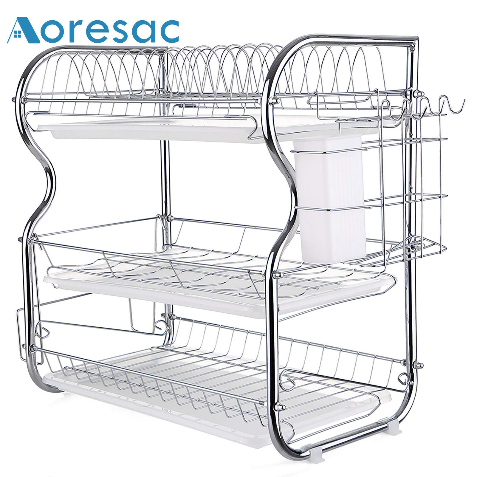 Multi-functional 3-Tier Dish Rack Kitchen Supplies Storage Rack Draining Rack with Chopsticks/Knives/Cutting Board Holder Drainboard ราคา 1,152 บาท*ส่งฟรี