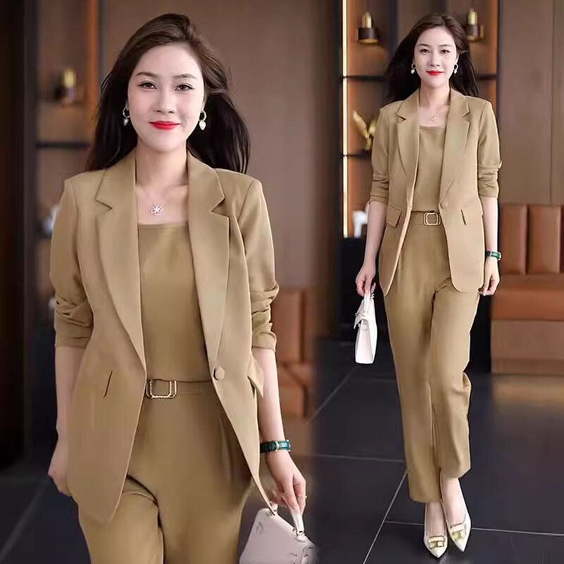 Phụ Nữ Kinh Doanh trang trọng công sở Phù Hợp Với bộ ba món tay dài Blazer + áo vest sát nách + quần