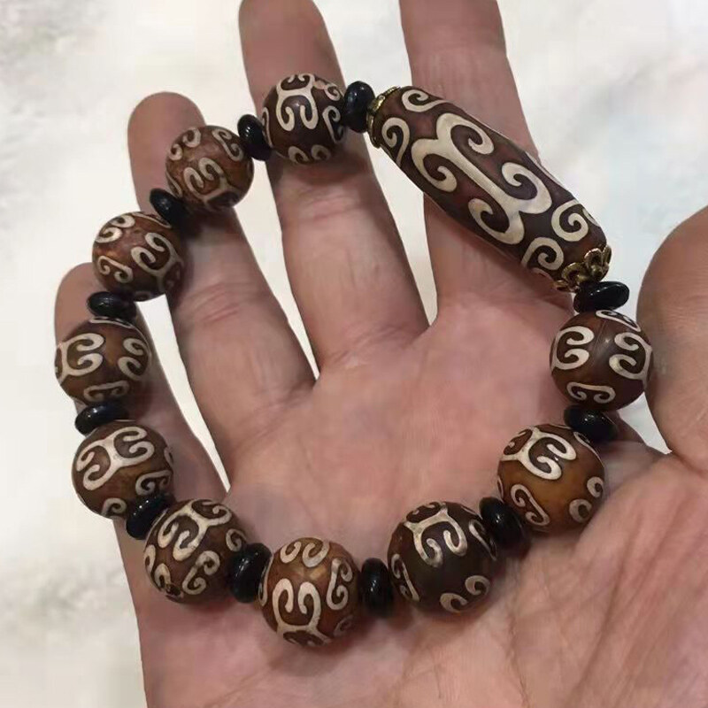  Tây Tạng Thiên Đường Vòng tay đính hạt palindrome hạt Phật Giáo Sutra xô hạt cũ khuếch tán mã não đỏ hạt cườm tròn vòng đeo tay phong cách cổ điển 