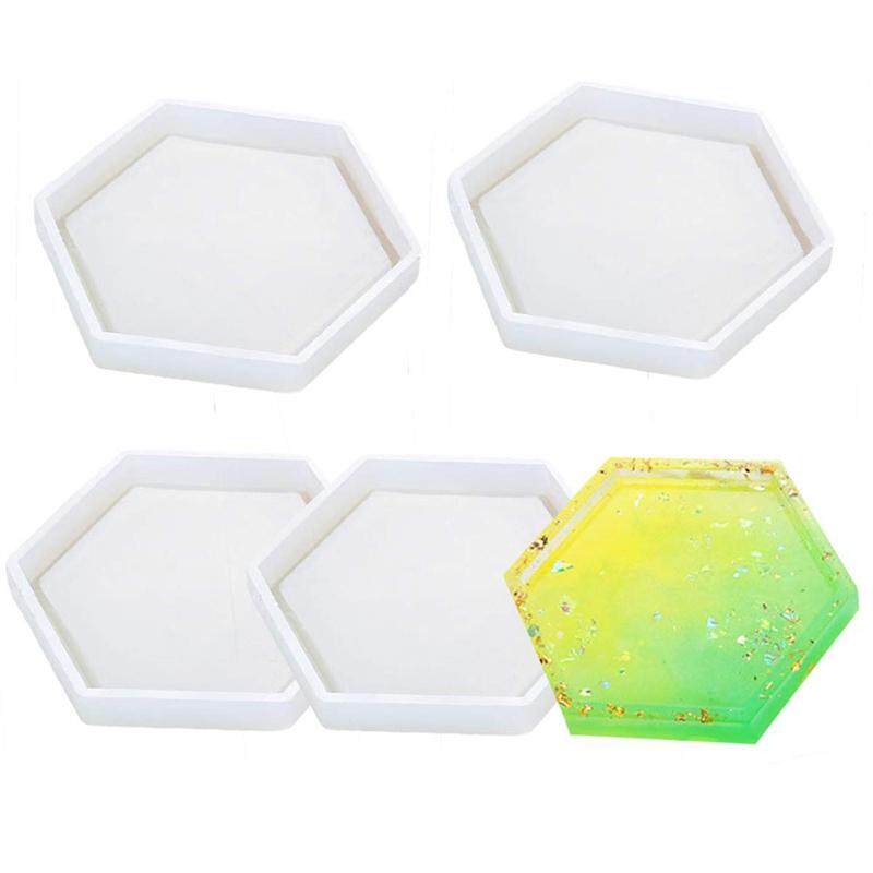 Cement and Polymer Clay Silicone Resin Mold 4 Pack Hexagon Silicone Coaster Molds Clear Epoxy Molds for Casting with Resin Concrete 