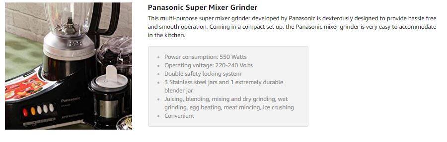 Panasonic MX-AC400 Black 550W 4 Jar Super Mixer Grinder image 2