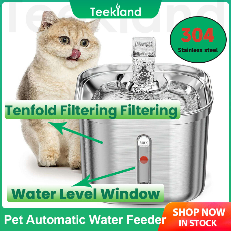 Teekland Pet Smart Stainless Steel Water Dispenser Cat Water Fountain Safe Automatic Silent Thermostat 304 Stainless Steel Cat and Dog Drinking Bowl Ten Times Filter 2.2L Smart Water Level Monitor Durable Easy to Clean ราคา 204 บาท*ส่งฟรี