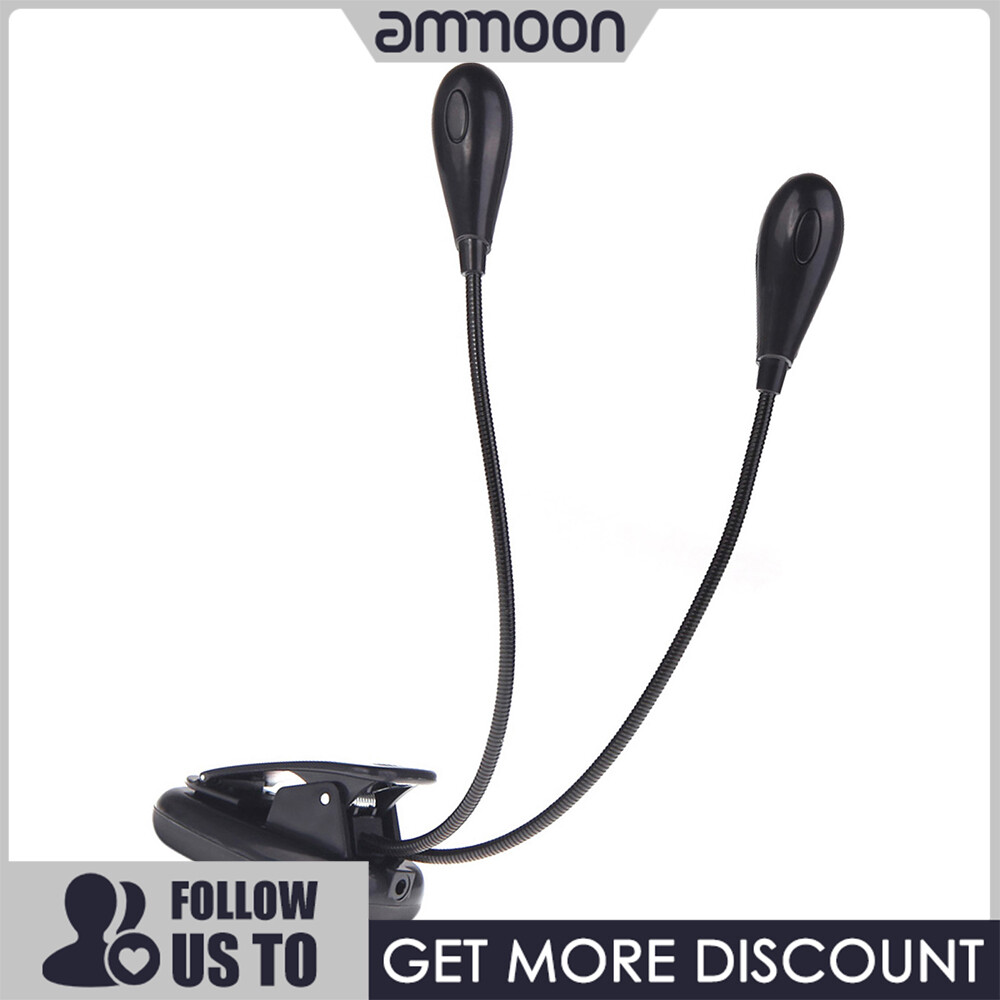 [ammoon]Clip-on 2 Dual Arms 4 LED Flexible Book Music Stand Light Lamp