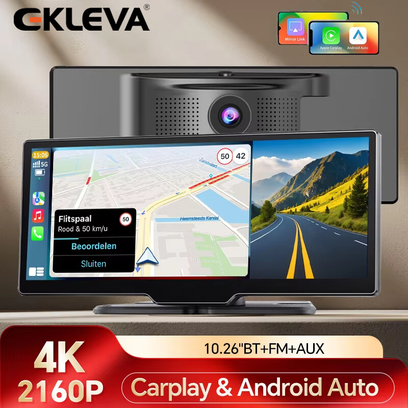Ekleva 10.26 Inch FHD 4K 2160P Xe Bảng điều khiển Camera hành trình Carplay & Android Tự Động Không Dây Miracast camera kép đầu ghi video Wifi Kết Nối Điều Hướng
