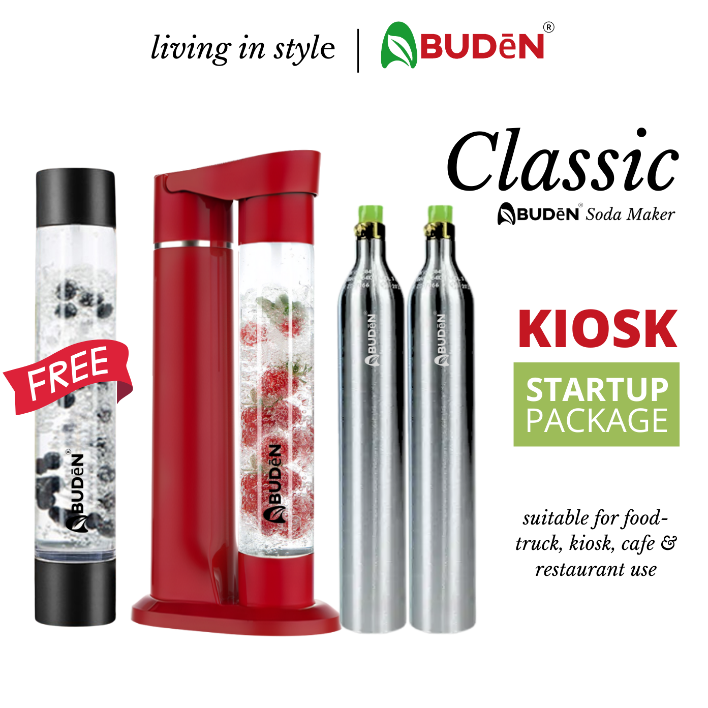 ABUDEN Soda Maker Red Cafe Sparkling Juice Machine Refillable CO2 Gas Halal Gas Carbonated Beverage F&B Soda Water - Jenama ABUDEN Harga 366 Ringgit*Penghantaran Percuma