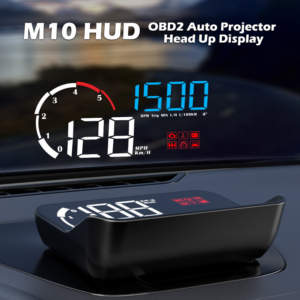 Geyiren M10 OBD2 Auto Car HUD onboard máy tính KM/H MPH Head up Dislay Đồng hồ tốc độ kính chắn gió chiếu trên kính xe