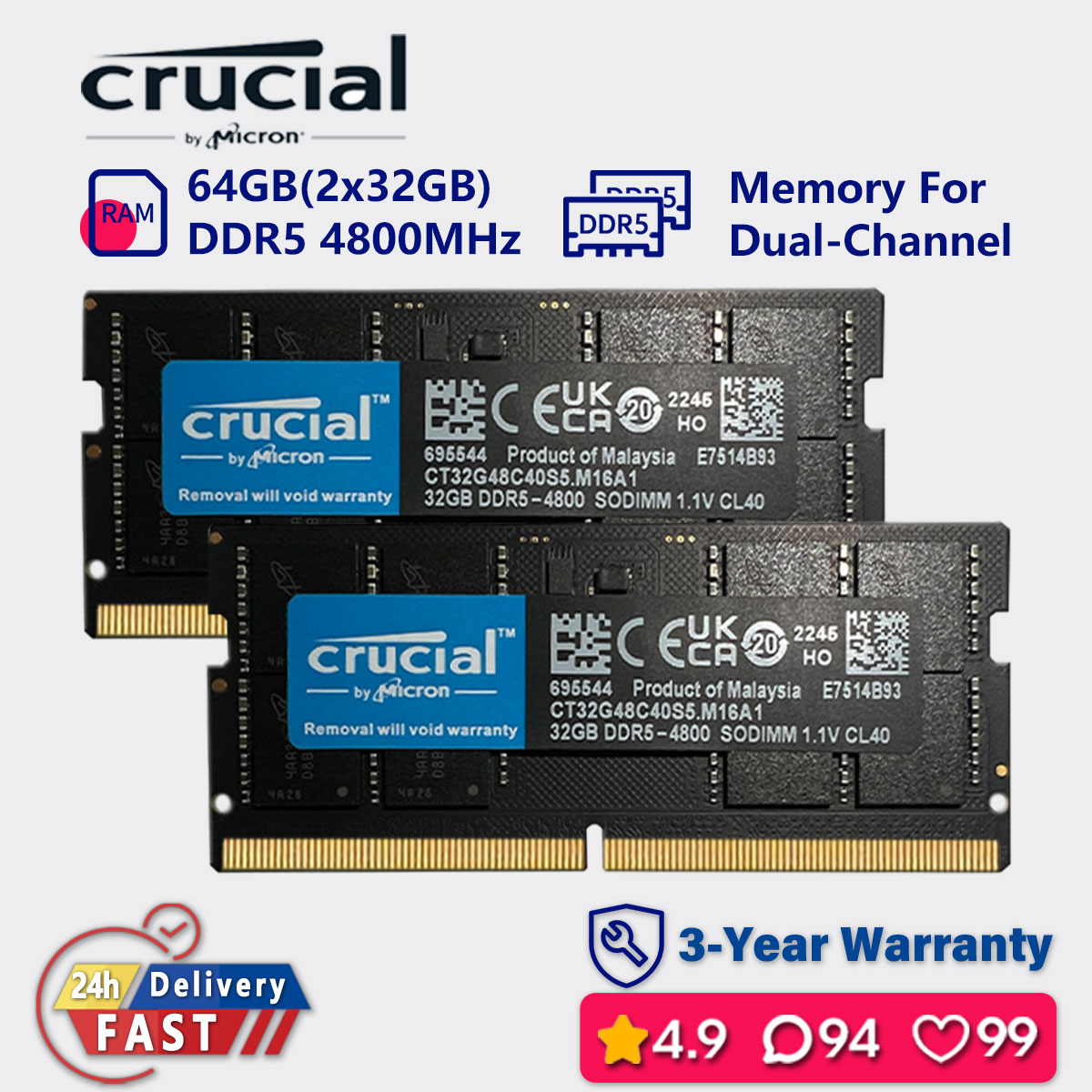 Crucial 64Gb Ddr5-5600 Udimm Ram For Faster Load Times & Enhanced