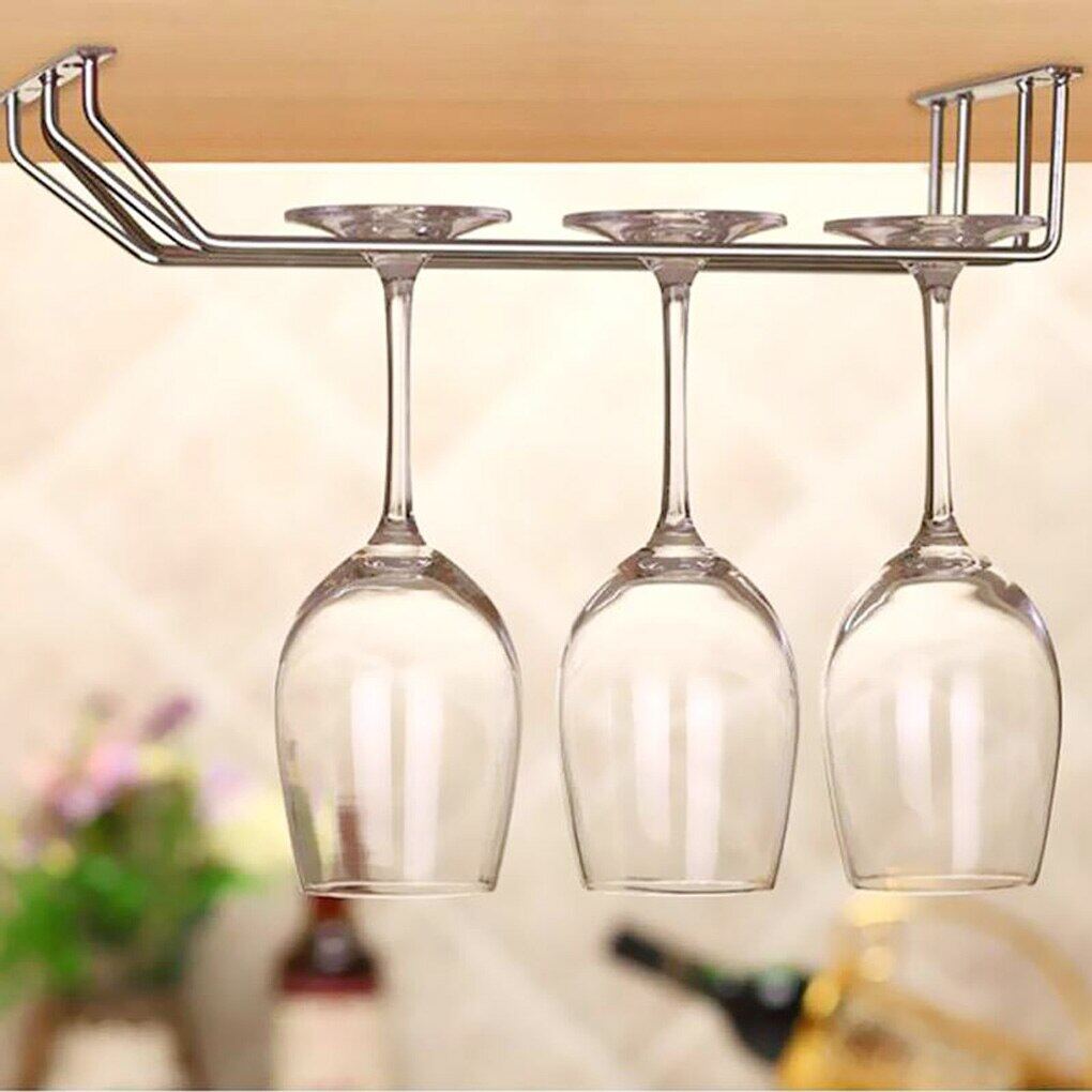 2 Row Wine Glass Rack Bar Kitchen Pub Stemware Holder Saving Space Wine Glass Storage Hanger