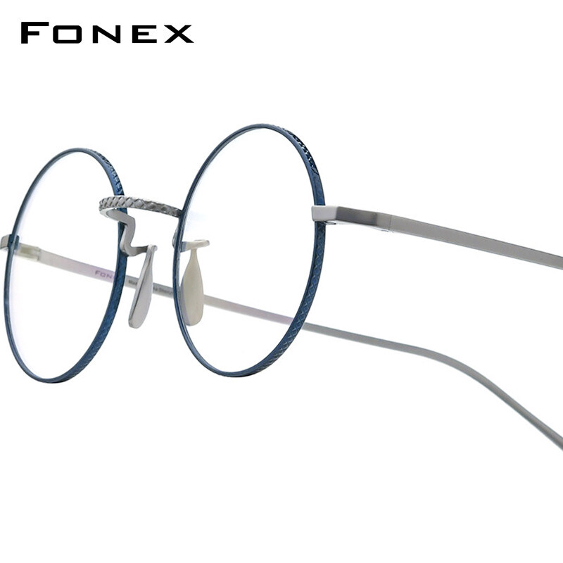 FONEX Gọng kính Titan phụ nữ thiết kế thương hiệu Tròn Kiểu retro cổ điển Kính mắt nam Full-rim Nhật