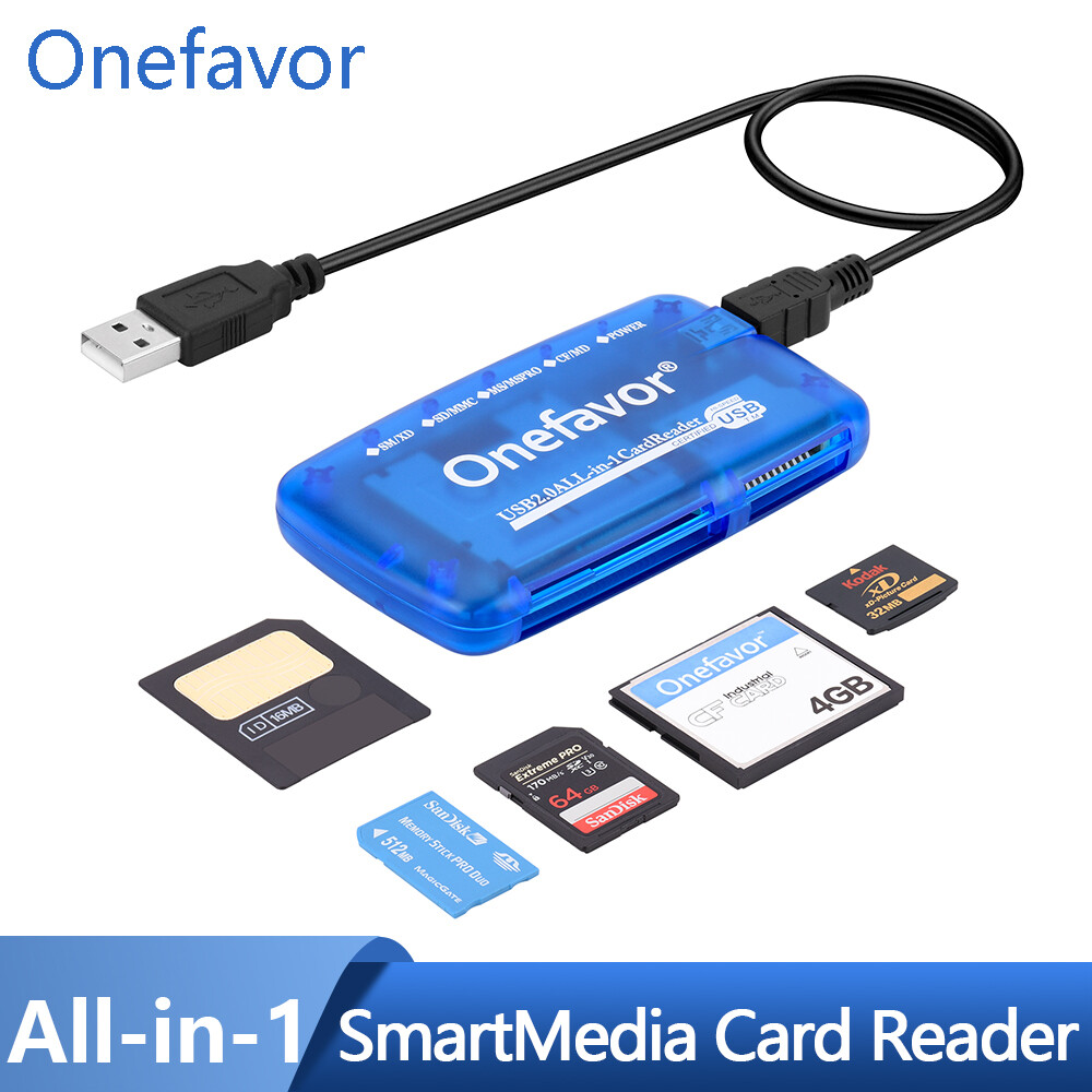 Onefavor đầu đọc thẻ smartmedia đầu ghi đa năng usb 2.0 đa năng tất cả trong 1 cho thẻ sd xd uhs-i mmc ms pro duo cf tương thích với windows mac linux pro máy tính máy tính xách tay máy ảnh đầu đọc thẻ sm