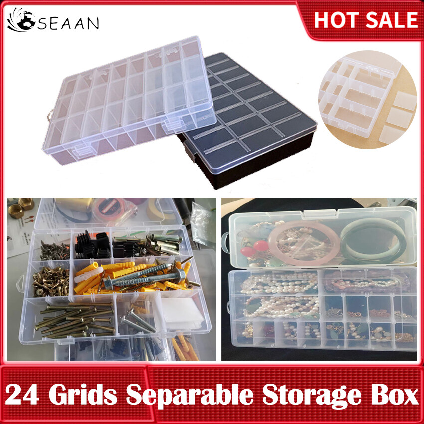 Hộp đựng lưu trữ nhựa cố định 24 ô gia dụng hộp phụ tùng hộp đính cườm hộp đựng trang sức hộp đựng trưng bày
