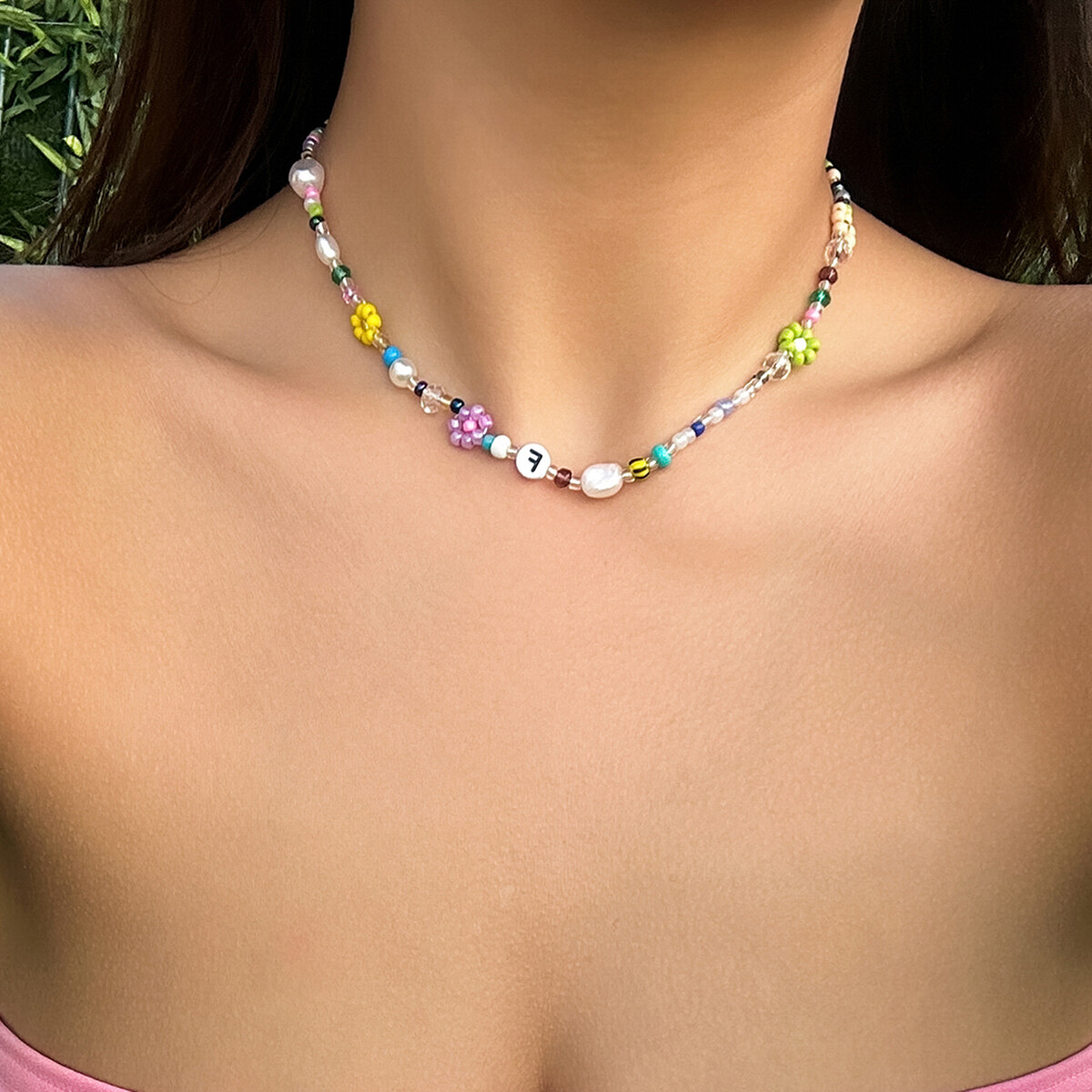 Bohemian nhiều màu hạt cườm handmade Vòng cổ đính cườm cổ điển hạt bằng acrylic Vòng cổ ngắn nữ xu hướng trang sức Y2K