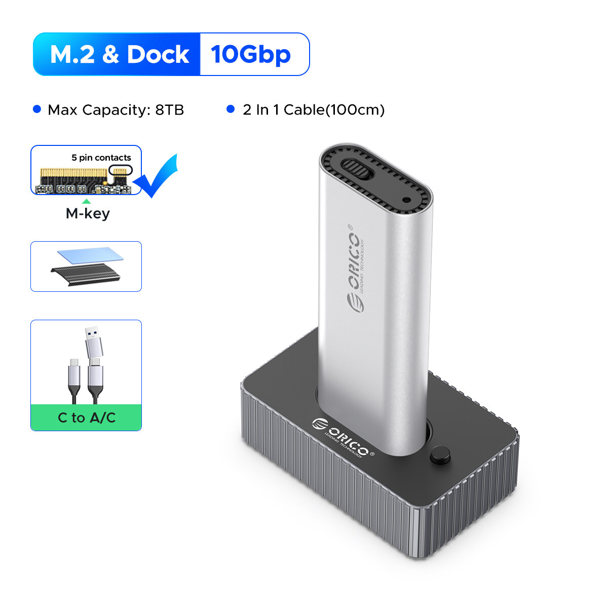 ORICO M.2 NVMe SATA trạm nối 2 trong 1 cáp usb3.2 10gpbs siêu tốc 8TB dung tích lớn Loại C cho máy t