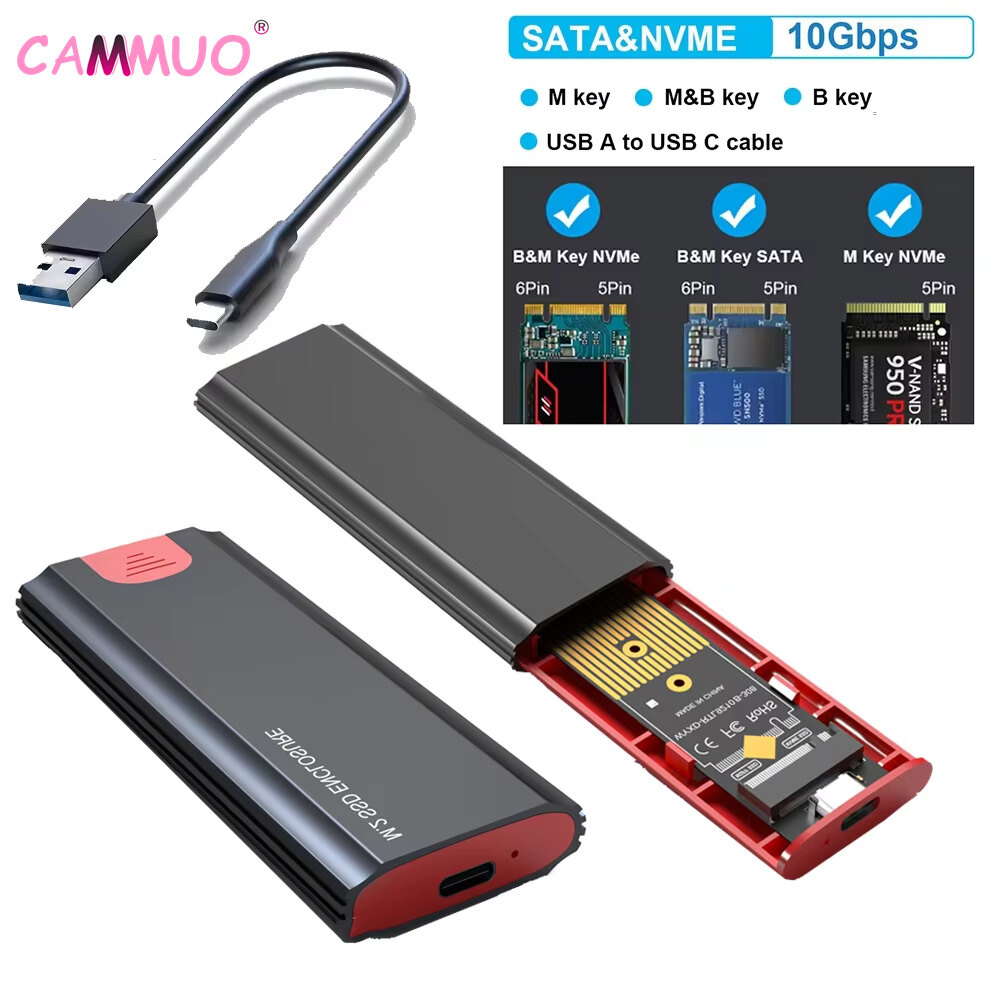 Cammuo M2 SSD Case M.2 NVMe SATA SSD Enclosure Adapter 10Gbps USB 3.2 Gen2 USB C External Enclosure Supports M and B and B&M Keys - ยี่ห้อ CAMMUO ราคา 347 บาท*ส่งฟรี