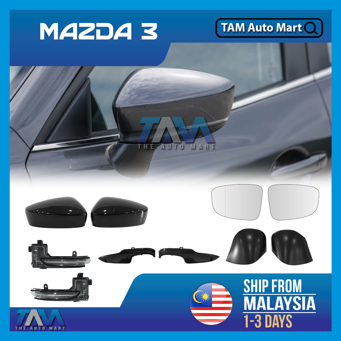 Left Side Wing Mirror For Mazda 3 2009-2013 – Heated & Electric – Unpainted – BBM56918ZE