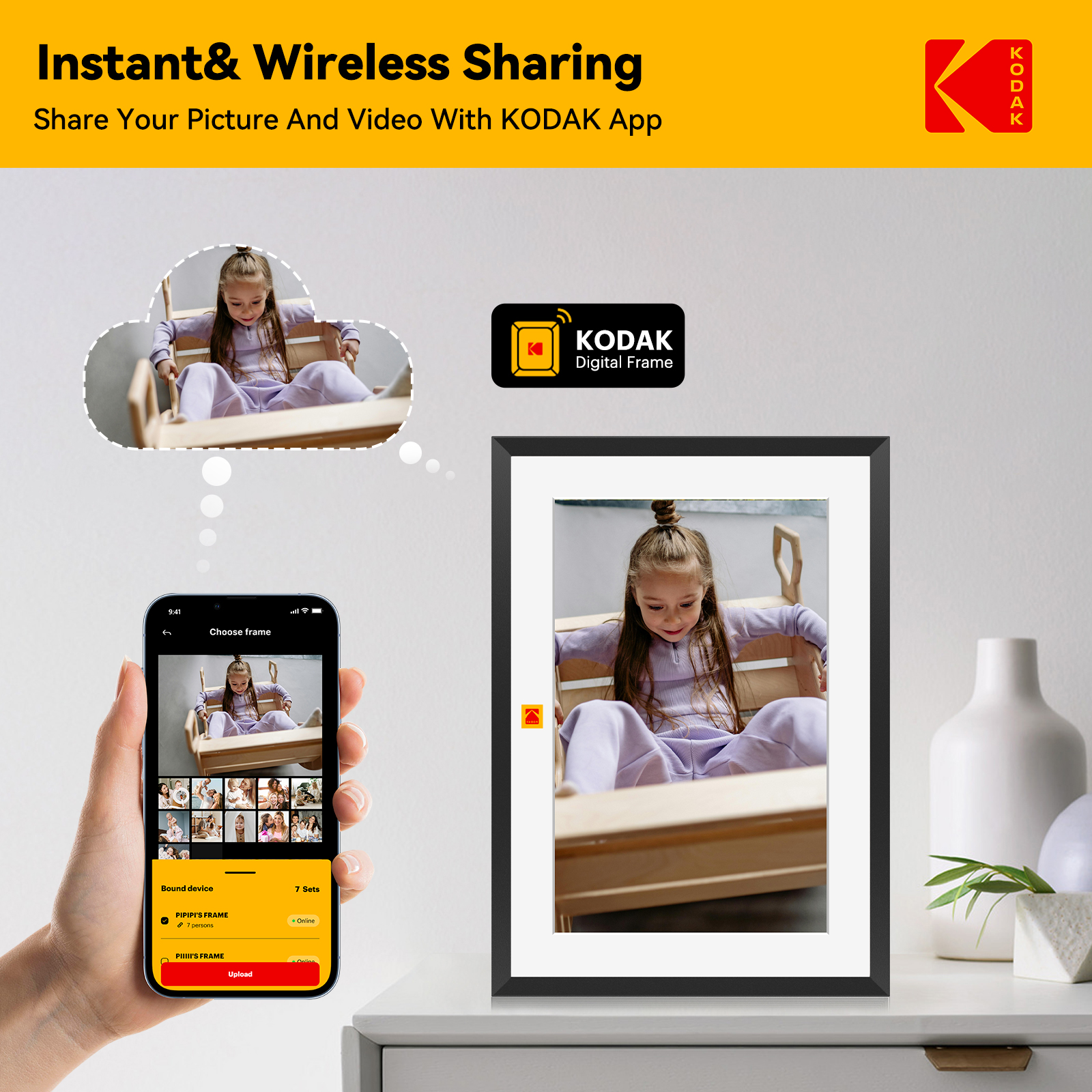 Kodak 10 Inch Smart WiFi Digital Picture Frame 800*1280 HD Touch Screen With Removable BracketSupports Type-c power supply