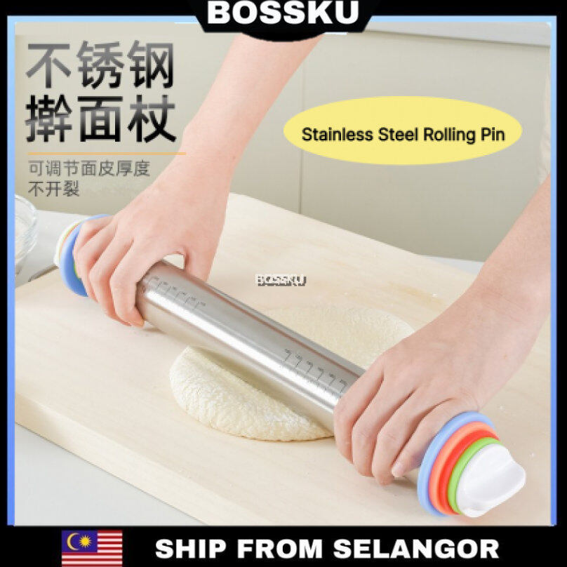 Gambar BOSSKU Stainless Steel Thickness Rolling Pin Cookie Dough Rolling Kitchen Tools ??????