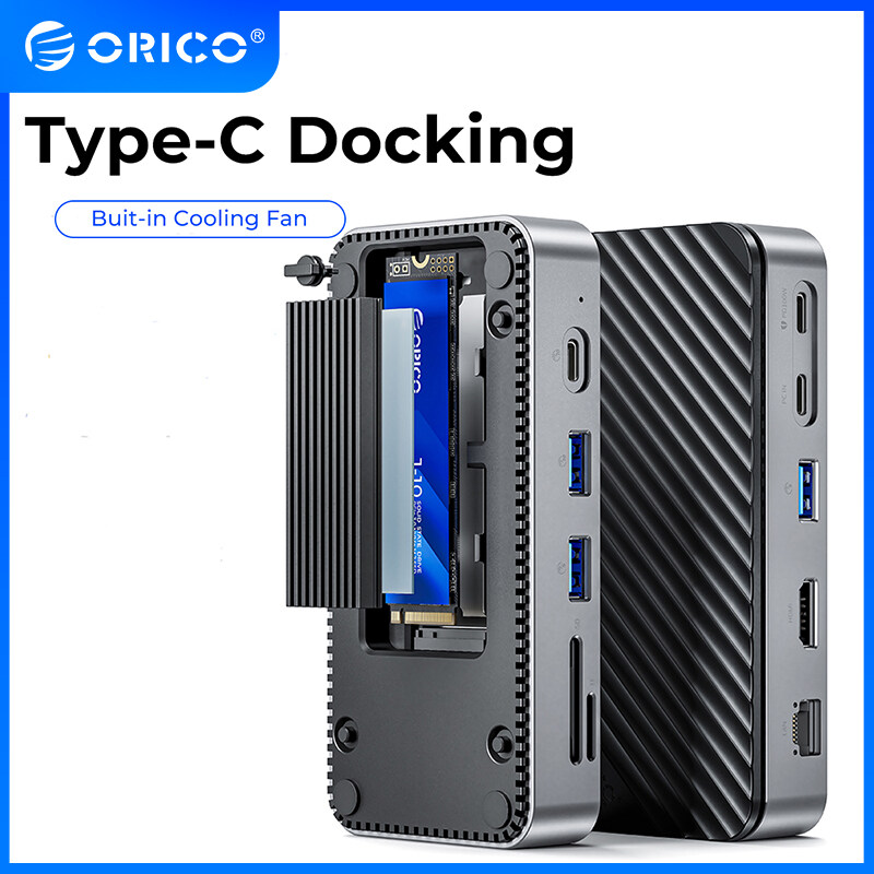 ORICO M.2 SSD Bao Vây USB C trạm nối Với quạt tản nhiệt 10Gbps 4K 60Hz HDMI RJ45 SD TF trạm nối USB nối dài Cổng Ổ đĩa cứng gắn ngoài