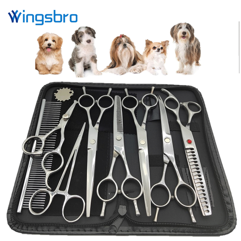 Bộ kéo cắt tỉa chuyên nghiệp cho thú cưng 7.5 inch, kéo cắt chó kéo thẳng cong bộ kéo cắt cá mập