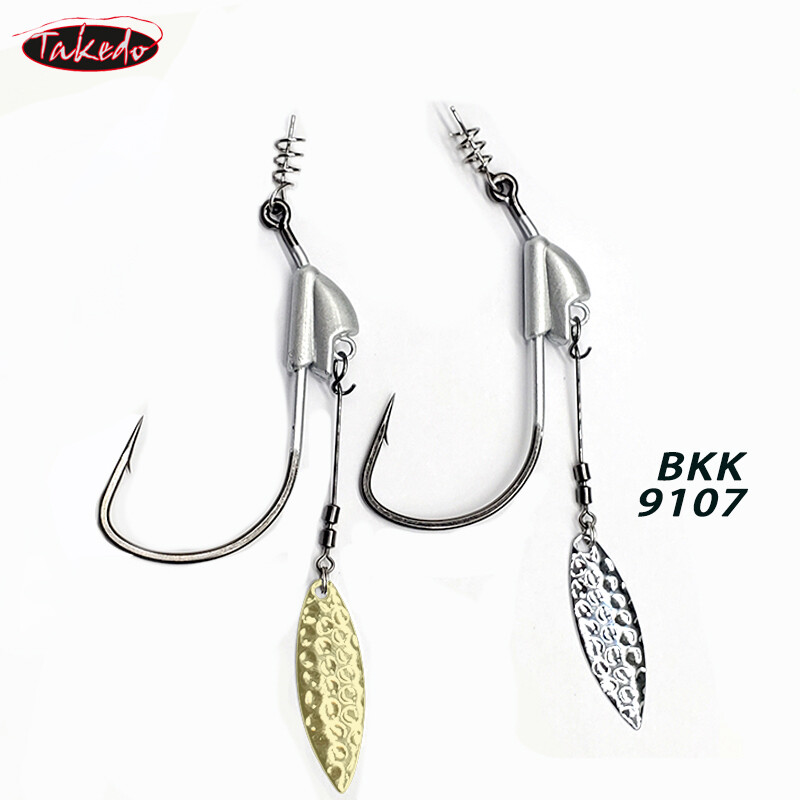 Takedo LD02 3/0 2 cái Túi sâu mềm mồi Mustad móc lưỡi câu chì đầu đá với muỗng Spinner