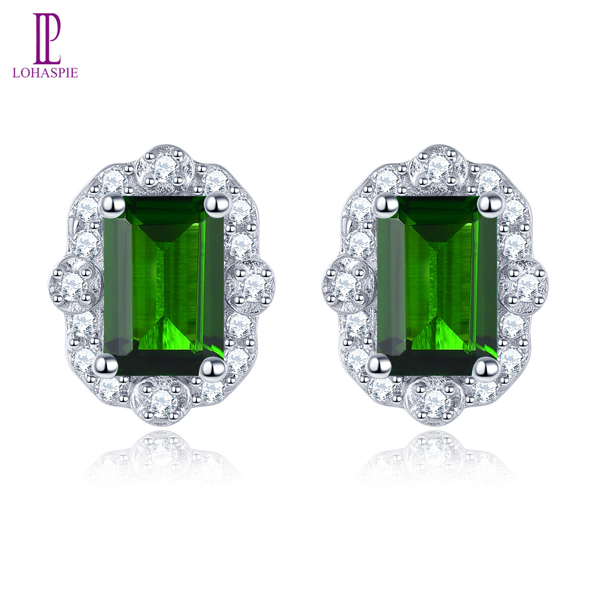 Lohaspie Đồ Trang Sức 1 Carat Chrome Diopside hạt bông tai 925 Bạc Tự Nhiên Chrome Diopside hạt bông tai Bát Giác đá quý cắt Chrome Diopside Bông Tai Cho trang sức nữ