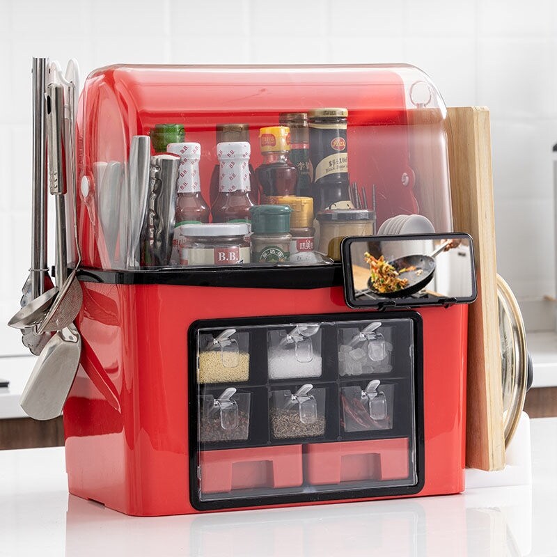 Gambar Kitchen Shelf Storage Rack Seasoning Multifunctional Kitchen Supplies Pot Cover Rack Knife Rack Chopsticks Seasoning Box Set