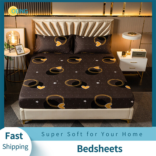 OEING Printing Elastic Bed Fitted Sheet Anti-slip Mattress Cover Super Soft Microfiber Pad Protector Breathable Bed Sheets ราคา 65 บาท*ส่งฟรี