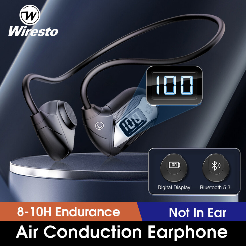Wiresto Bone Conduction Earphone LED Display Wireless Sport Headphones Wireless Bluetooth V5.3 Earphone Noise Cancelling Headsets Stereo Sound Sports Earphones For Running / Sports / Fitness ราคา 237 บาท*ส่งฟรี
