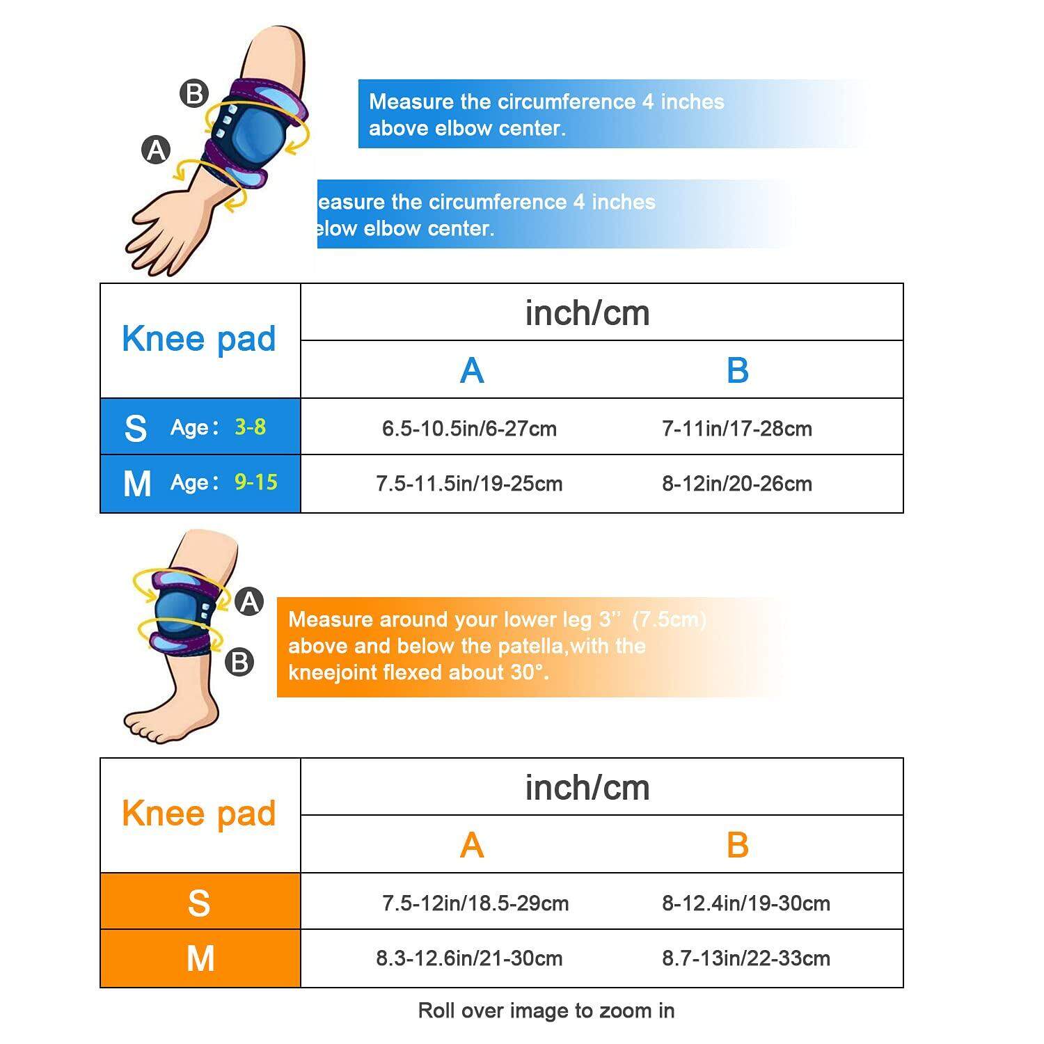 Knee Pads Kids/Youth 6-in-1 Sports Knee Elbow Wrist Pads Guards Safety Protective Gear for Roller Skates Cycling BMX Bike Skateboard Inline Skatings Scooter Riding and Other Extreme Sports 