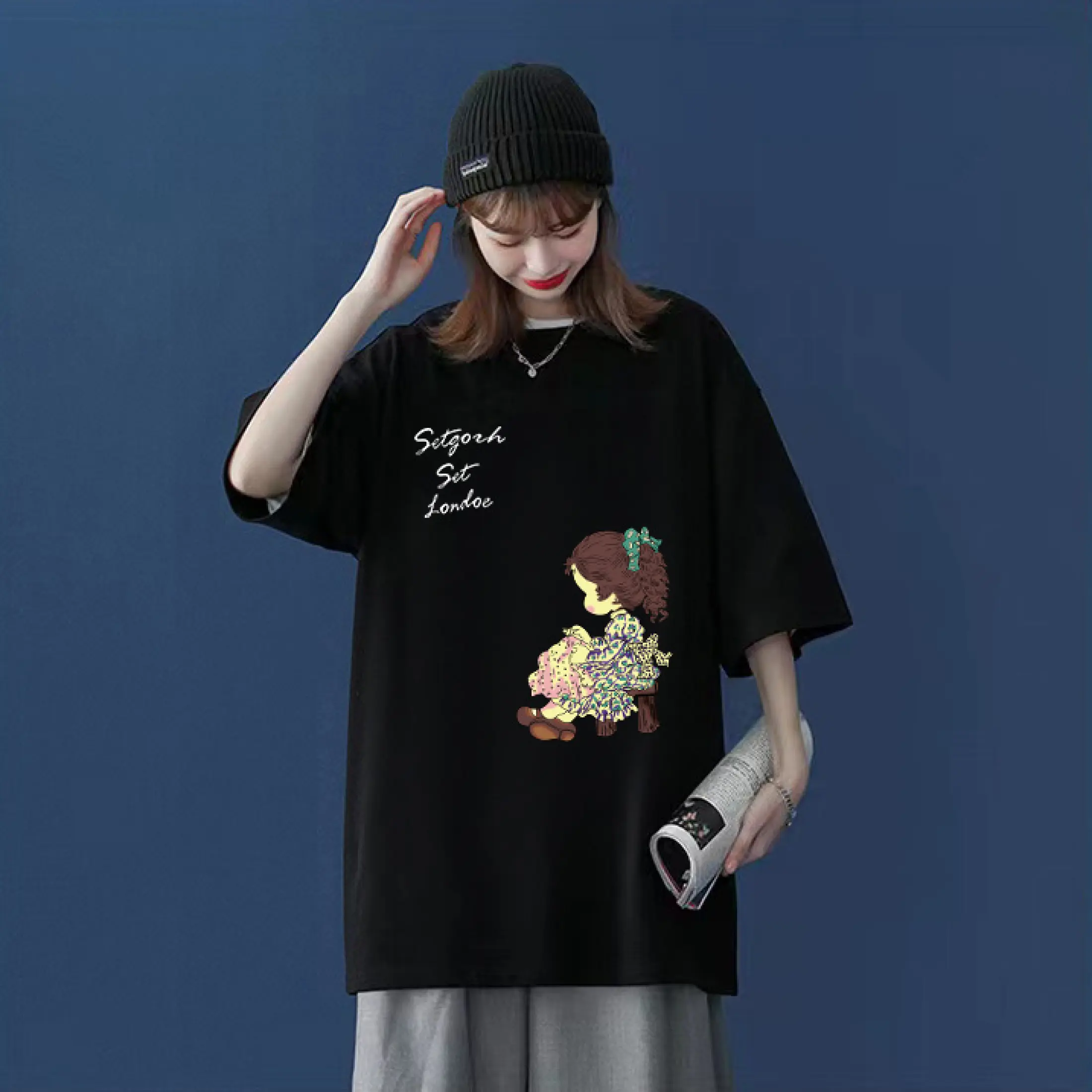 New Summer Loose Plus Size Women S 100 150 Kg Mid Length Short Sleeved T Shirt Cartoon Print Top Lazada Singapore