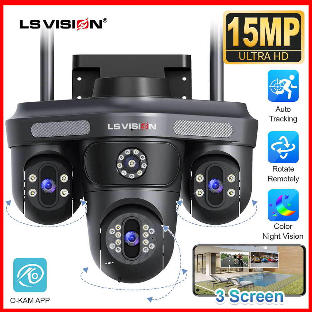 LS VISION 7K 15MP 3 PTZ Lens WIFI CCTV Camera Humanoid Detection Automatic Tracking Bluetooth Security Camera IP66 Waterproof Outdoor Full Color Night Vision Two-Way Audio IP Cameras ราคา 2,651 บาท*ส่งฟรี