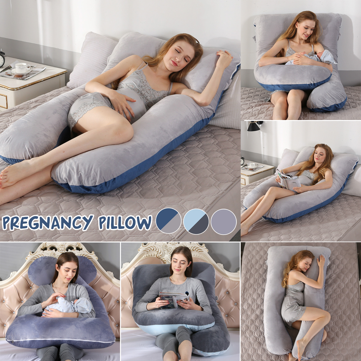 Pregnancy Pillow Grey Oversized Comfortable Full Body U Shape Cushion Mother Baby Feeding Nursing Pillow Lazada