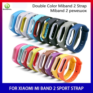 สินค้า BassPal สีคู่สำหรับ Xiaomi Mi วง2สายกีฬานาฬิกาซิลิโคนสายรัดข้อมือสำหรับ Xiaomi Mi วง2อุปกรณ์เสริมสร้อยข้อมือ Miband สาย