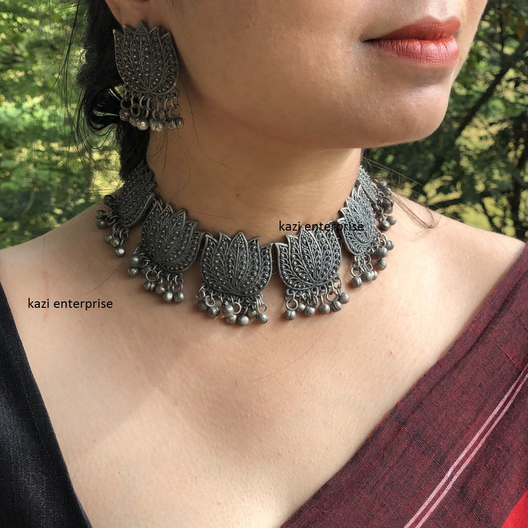 Oxidised Silver Choker Necklace 