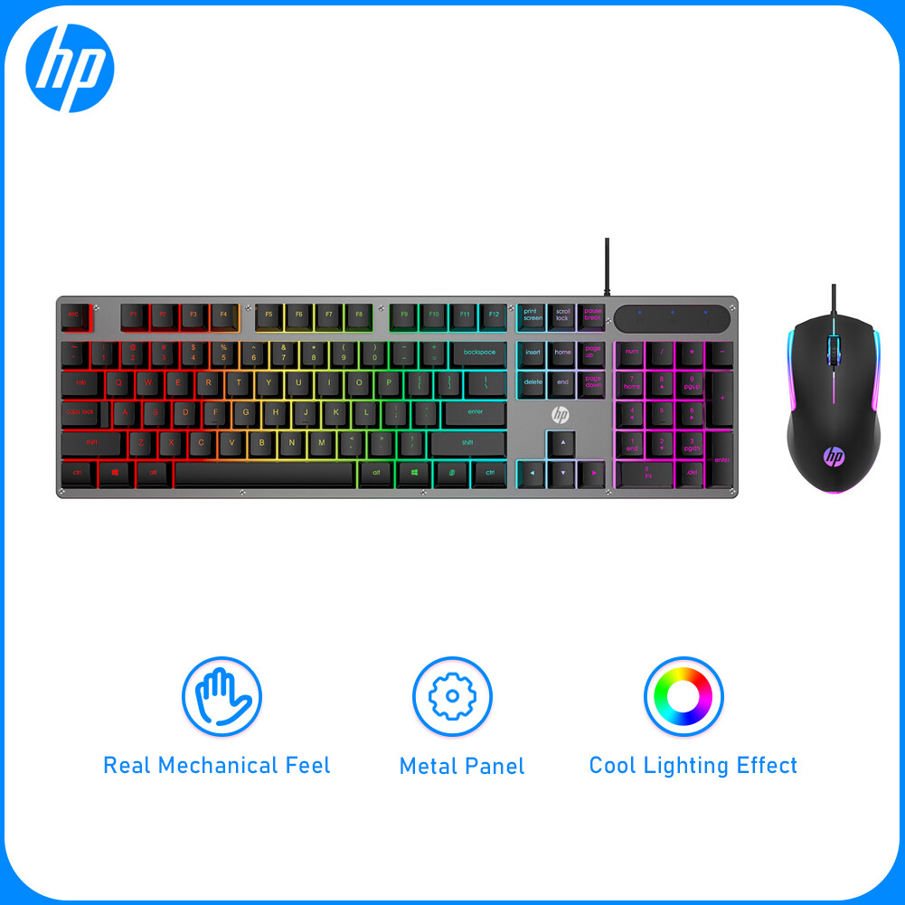 Combo bàn phím và chuột có dây hp km300f bàn phím hiệu ứng ánh sáng mát mẻ cắm và chơi công thái học cho máy tính gia đình văn phòng máy tính máy tính xách tay