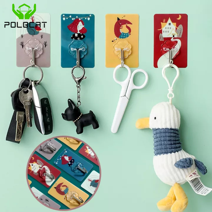 Polocat móc treo tường chắc chắn móc treo tường hoạt hình tự dính giá để đồ chống nước nhà bếp phòng tắm đa năng không để lại dấu vết