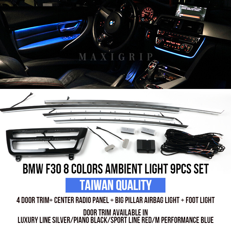 Car Interior Lights Ambient Lighting For BMW 3 4 Series F30 F35 3GT M3 M4 2012-2018 Center Console Control AC Radio Panel Replacement Trim Blue&Orange Dual Color Illuminated Accessory Glossy Black 
