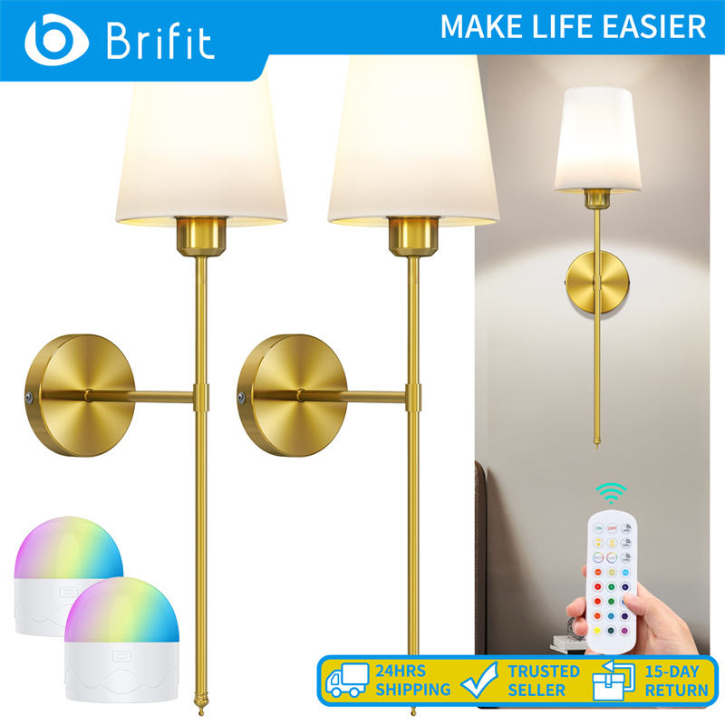 Brifit Rechargeable Wall Sconce Lights with Remote, Wireless Wall Lights, Color Changing Light with Timer, Removable Bulb, Adjustable Brightness, for Bedroom Living Room Hallway ราคา 2,283 บาท*ส่งฟรี