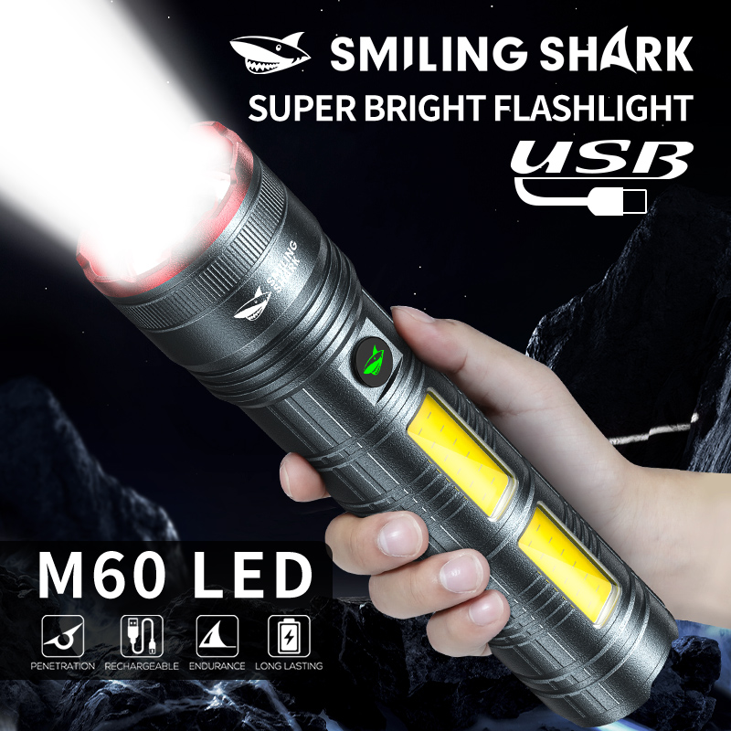 Smiling Shark SD5312 LED Flashlight Super Bright M60 7000LM COB Work Light 4Mode Type-c Rechargeable Torch Light Waterproof Outdoor Camping Fishing Lighting