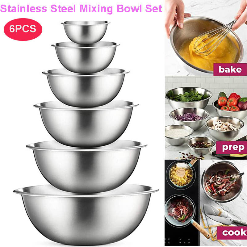 Gambar 6PCS Set Stainless Steel Mixing Bowl   Easy To Clean, Nesting Bowls for Space Saving Storage, Great for Cooking, Baking, Prepping