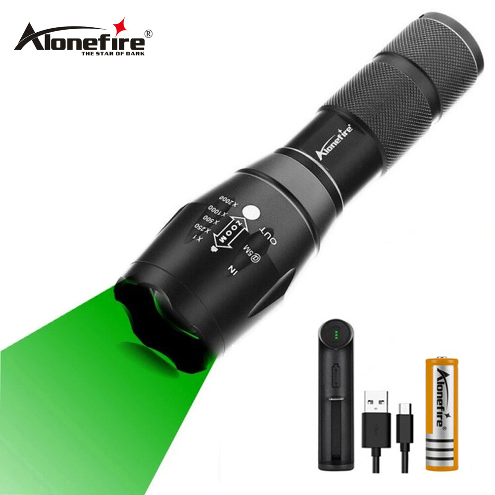 AloneFire E17 Zoom Đèn Xanh Ánh Sáng Đỏ Đèn Xanh Dương Đèn Pin Chiến Thuật Câu Cá Ban Đêm Phát Hiện Ánh Sáng 18650
