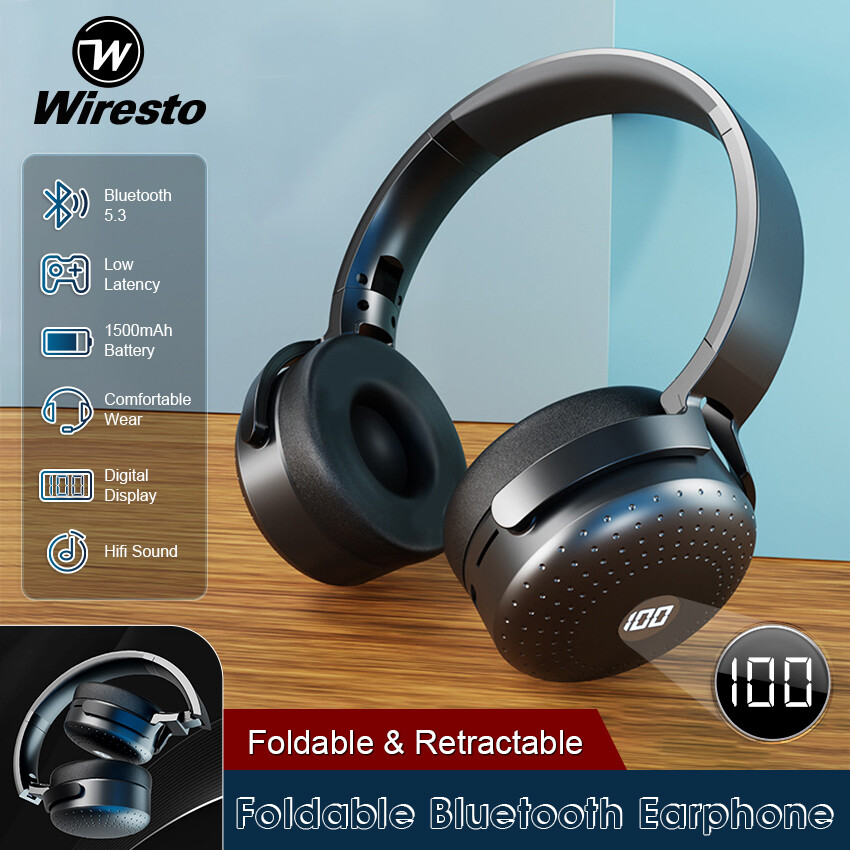 Wiresto tai nghe chụp tai ,m10 tai nghe bluetooth không dây tai nghe gập màn hình led kỹ thuật số tai nghe bluetooth âm thanh nổi âm thanh stereo hifi chơi game tai nghe bluetooth